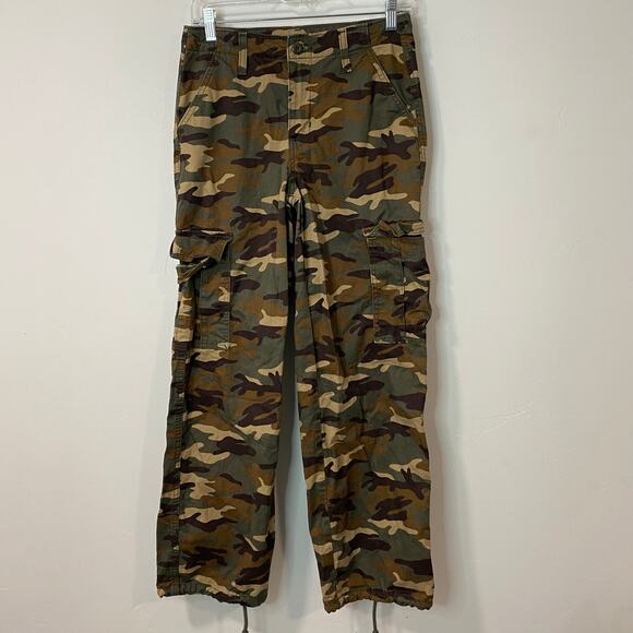 Levi's Women's Cargo Pants Camo 94' Baggy Y2K Brown Tan Green 25 Wide Leg - Picture 2 of 10